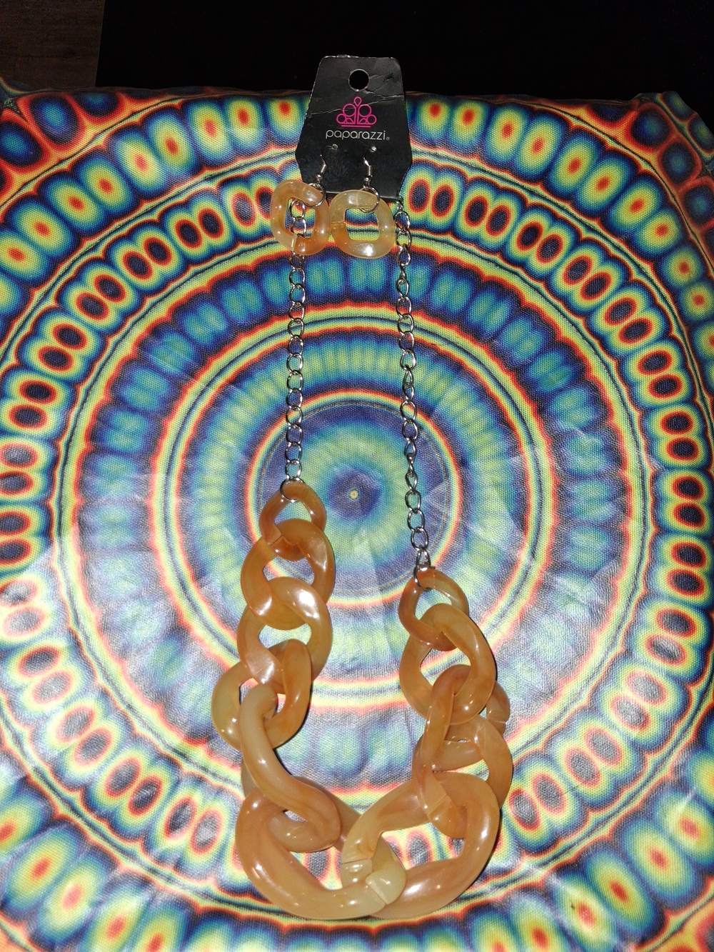 paparazzi Peachy Orange Resin Link Necklace with Silver Chain